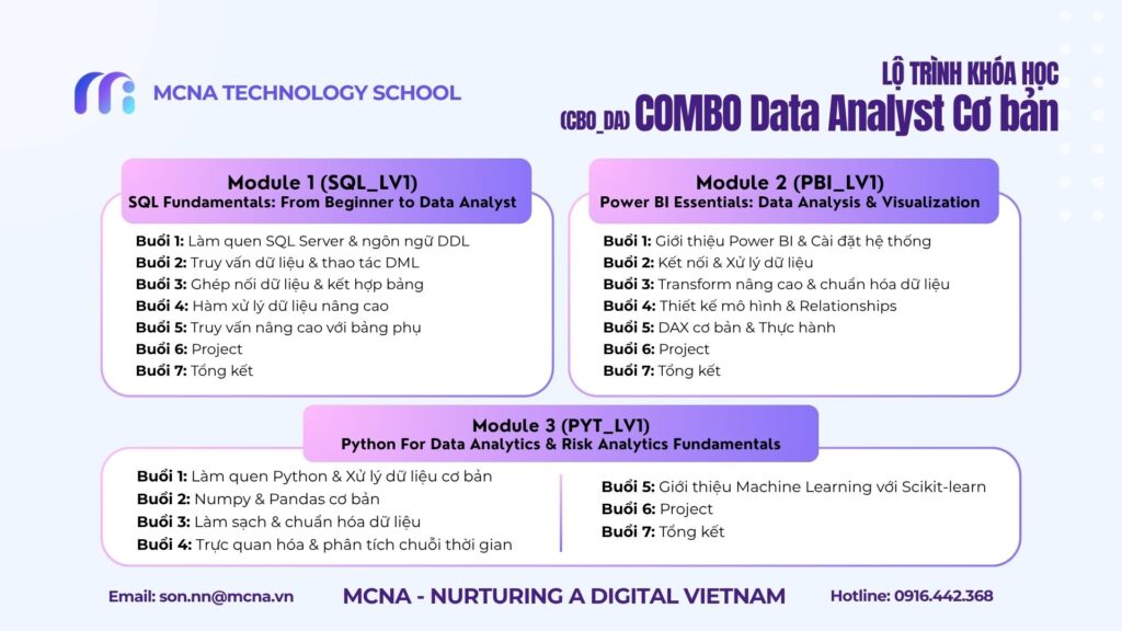 Chi Tiết Combo Data Analyst (DA)